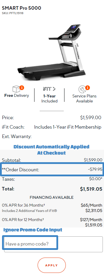 ProForm Pro 5000 Cart Discount Applied