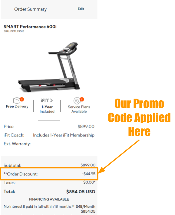 ProForm SMART Performance 600i Promo on Cart